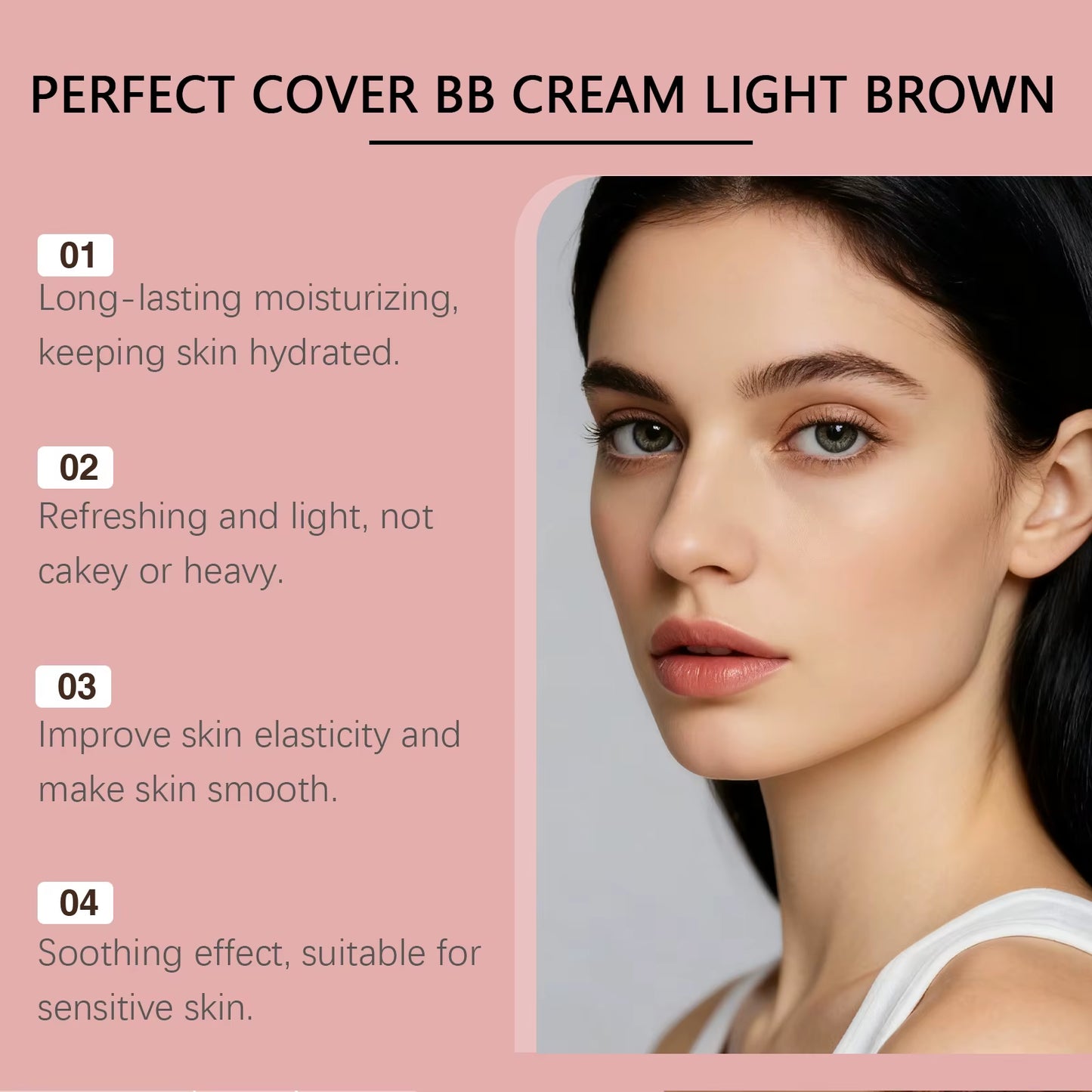 BB Cream SPF 42 PA +++ Tinted Moisturizer for Face Full Coverage Concealer Liquid Foundation Makeup for Dark Circles Fine Lines
